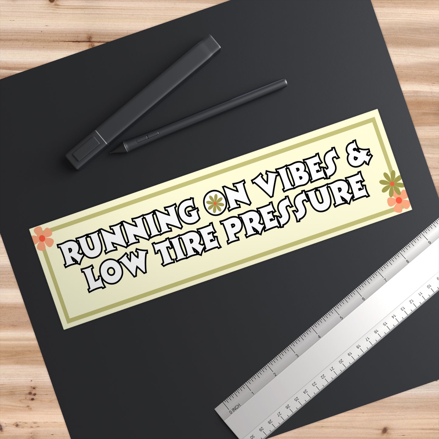 Running on Vibes and Low Tire Pressure Bumper Sticker | Retro