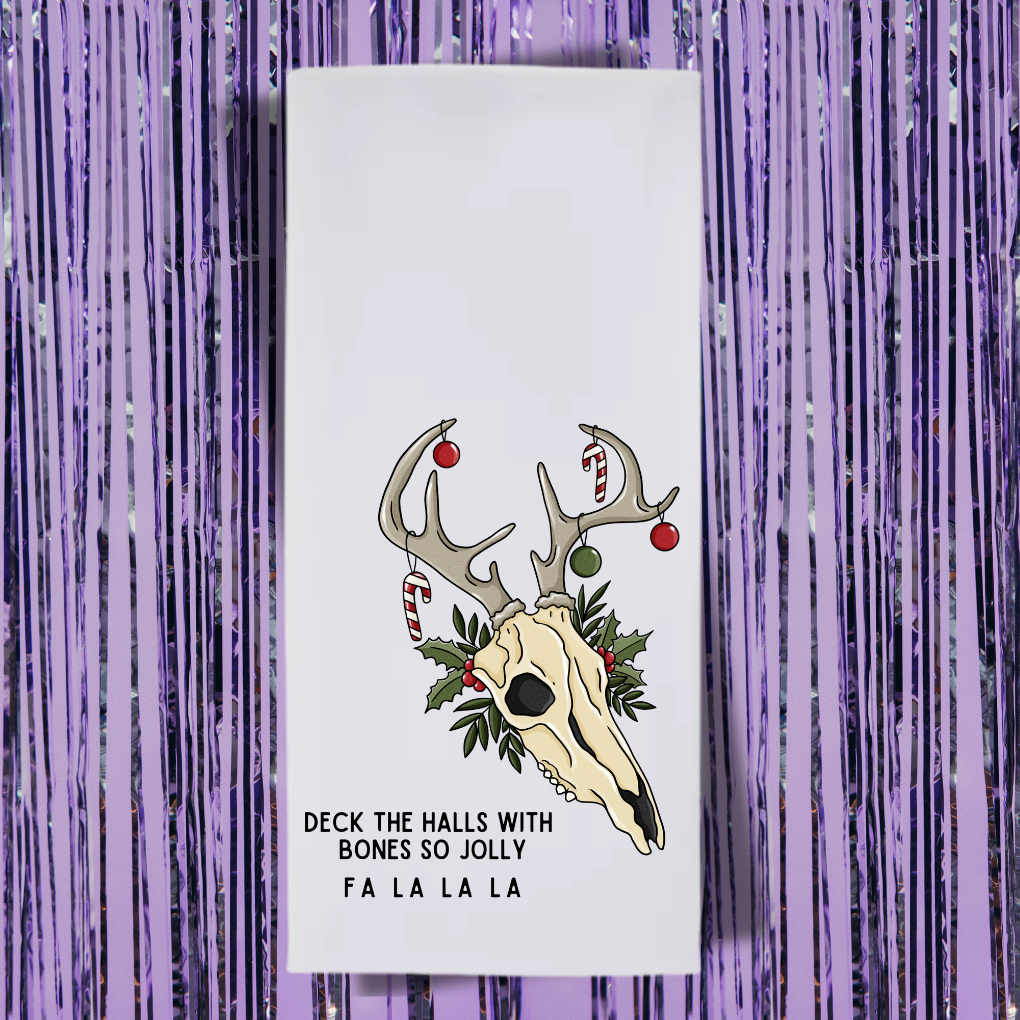 Deck The Halls With Bones So Jolly Tea Towel