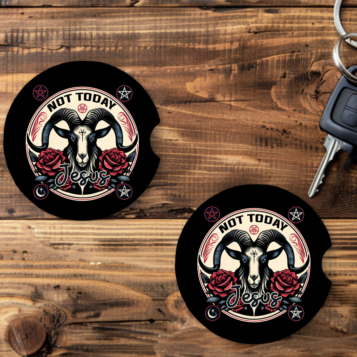 Not Today Jesus Neoprene Car Coasters