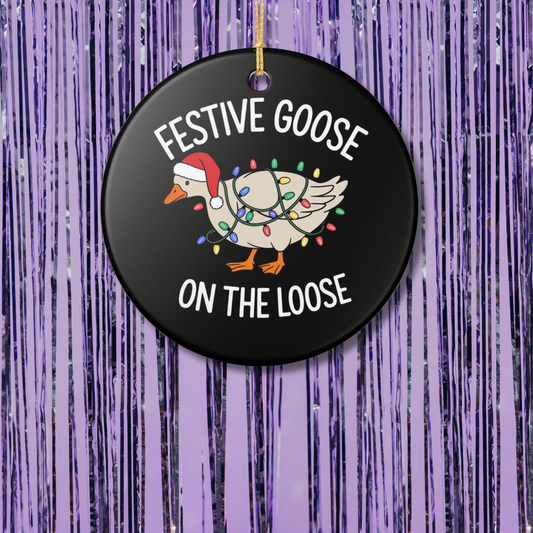 Festive Goose On The Loose Christmas Ornament