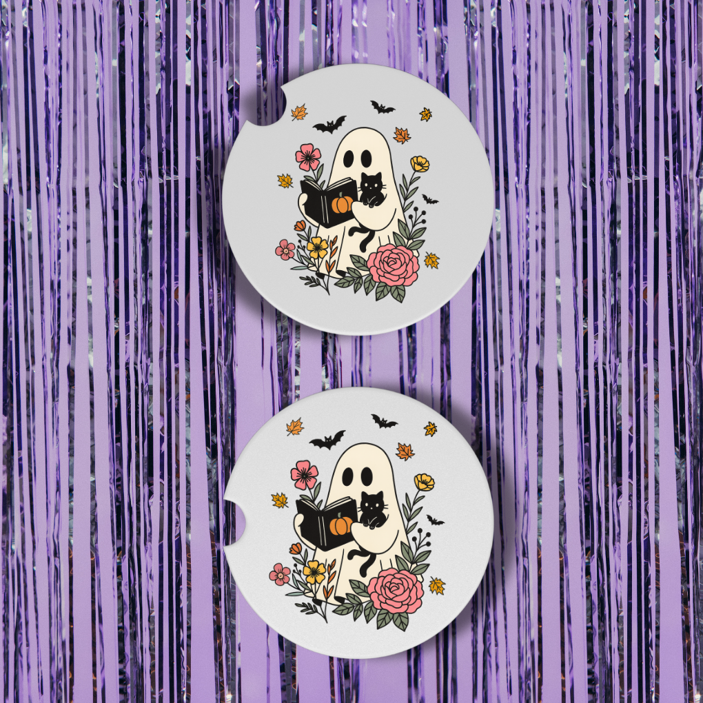 Floral Ghost Neoprene Car Coasters