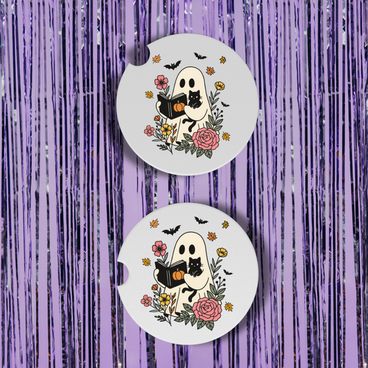 Floral Ghost Neoprene Car Coasters