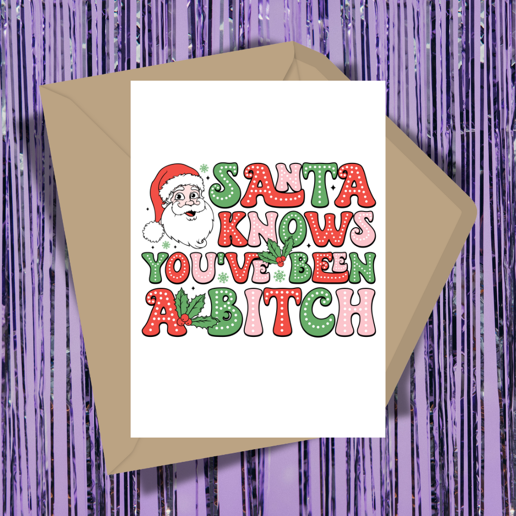 Santa Knows You've Been A Bitch Greeting Card