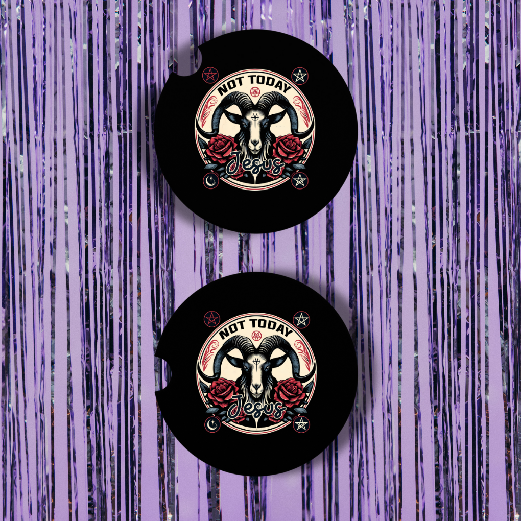 Not Today Jesus Neoprene Car Coasters